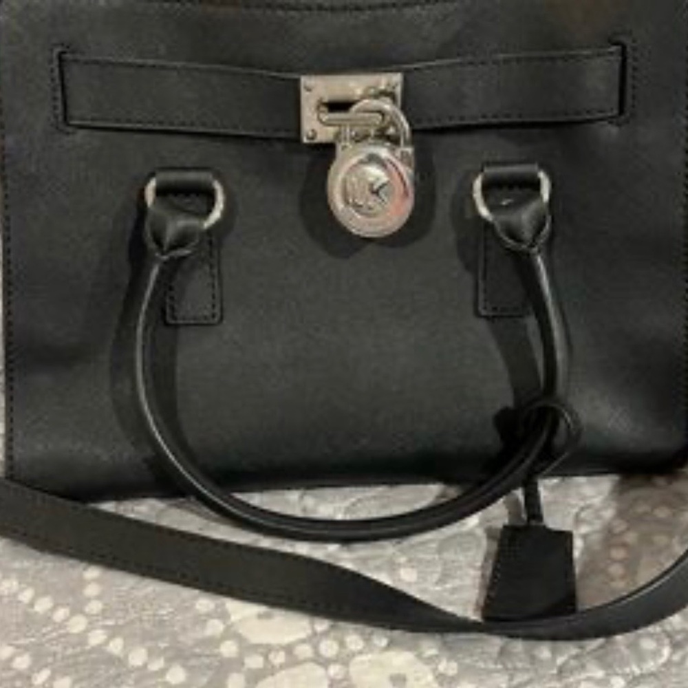 Michael Kors Black Structured Satchel Handbag with Silver Lock - Picture 5 of 5